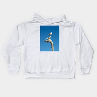 seagull on driftwood Kids Hoodie